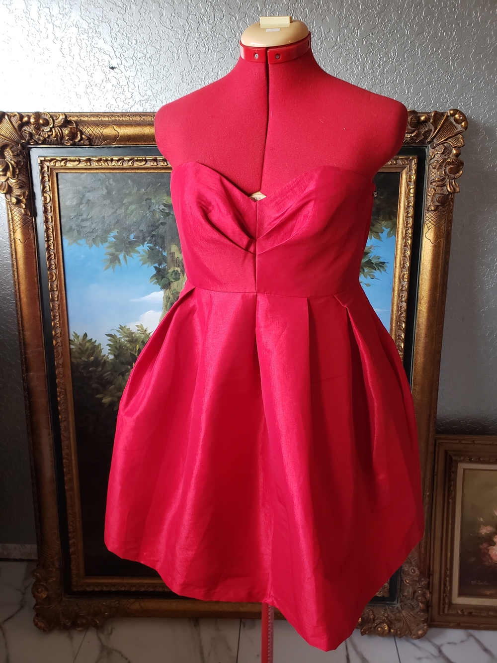 Mikael Aghal Strapless Red Sweetheart Party Dress